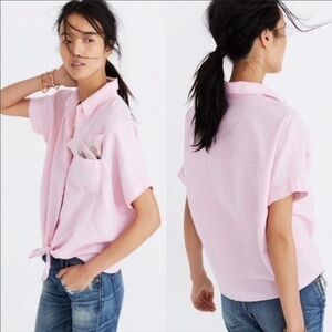 Madewell pink tie front shirt top